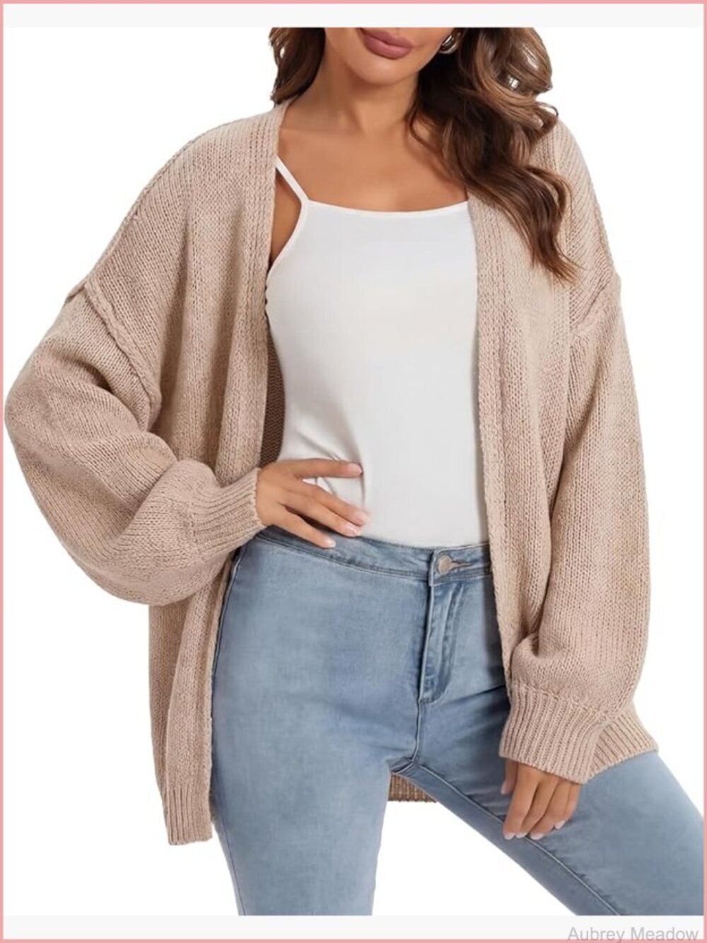 Oversized Lantern Sleeve Cardigan Knit Open Front Sweater